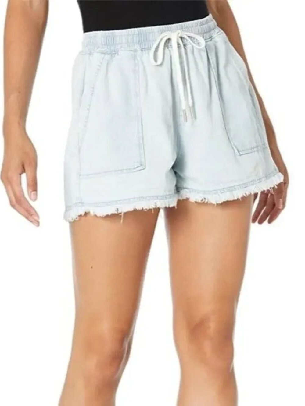 Blank NYC Doing Too Much Denim Elastic Waist Drawstring Shorts Size Medium